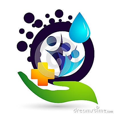 Globe Water drop medical logo concept of water care with world save earth wellness symbol icon nature drops elements design Cartoon Illustration