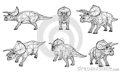 Triceratops big dangerous dinosaur. Polygonal lines illustration. Vector Illustration