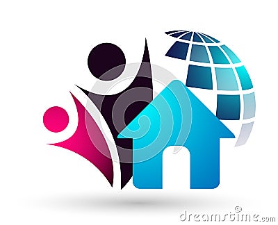 Globe save world home care Hands taking care people save protect world earth care logo icon element vector on white background Cartoon Illustration