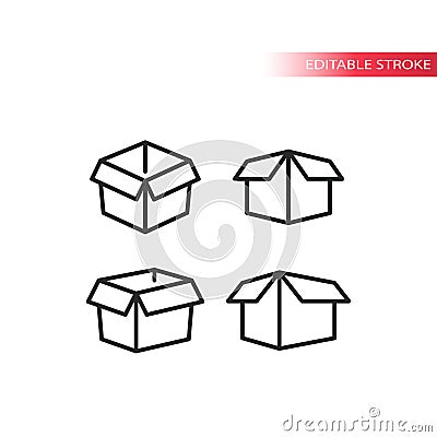 Cardboard, open carton box, delivery container thin line vector icon. Vector Illustration