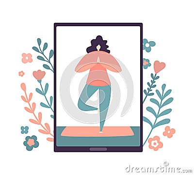 Vector illustration Online yoga. Vector Illustration