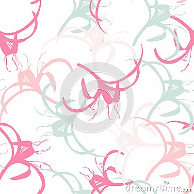 Seamless pattern of exotic lily, flat minimal retro, vintage colorful. Vector Illustration