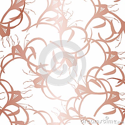 Golden rose seamless pattern. Gold template. Floral classic texture. Exotic lily retro background. Vector Illustration