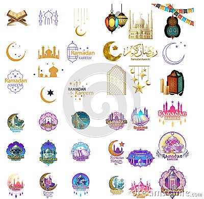 Set of emblems for Islamic holy Ramadan traditions Vector Illustration