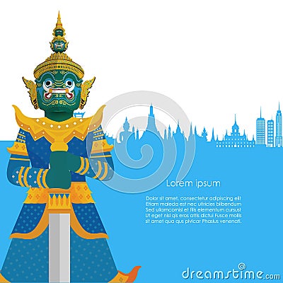 Guardian Giant in Thailand with Blue landmarks Vector Illustration