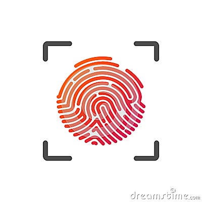 Circle Unique Fingerprint icon design for app. Finger print flat scan. Vector Illustration