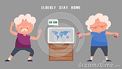 Cartoon elderly Exercise for health Vector Illustration