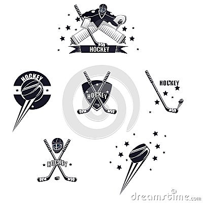 Hockey emblem. Hockey goalie, puck and stick. Vector illustration Vector Illustration
