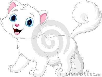 Cartoon funny white cat isolated on white background Vector Illustration