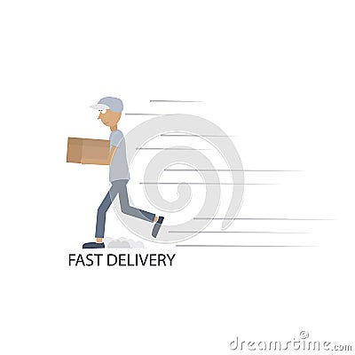 Fast delivery. The delivery man runs with the package. Courier Vector Illustration