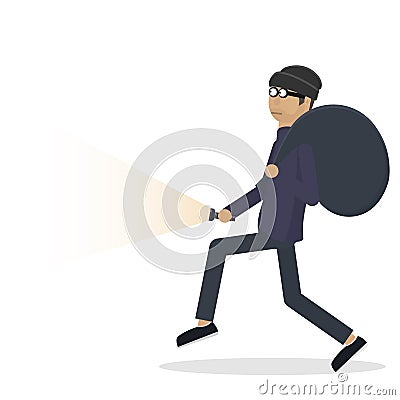 Thief. Robber with a bag. Looted, vector illustration Vector Illustration