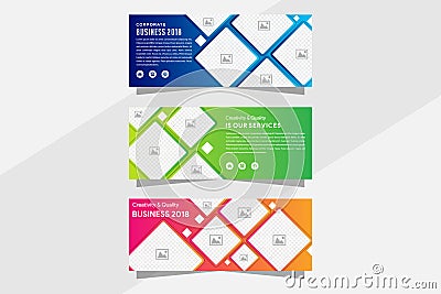 Gradient blue, orange, pink and green vector web banners with place for photo collage Vector Illustration