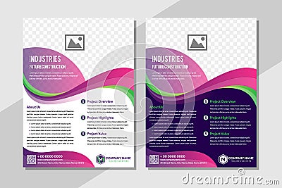 Vertical modern wave fluid background template with gradient green and purple Vector Illustration