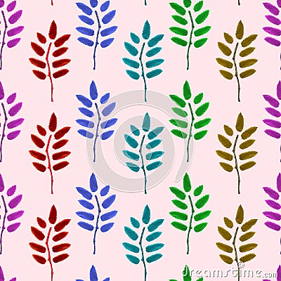 Seamless pattern with photos of leaves painted in different colors. Stock Photo