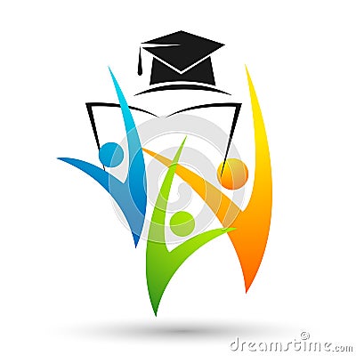 Graduates people academic world education students logo icon successful graduation bachelor icon element on white background Cartoon Illustration