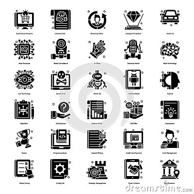 Business and Robotic Technology in Solid Style Pack Vector Illustration