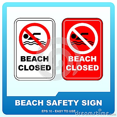 Beach safety sign to guide visitor Vector Illustration