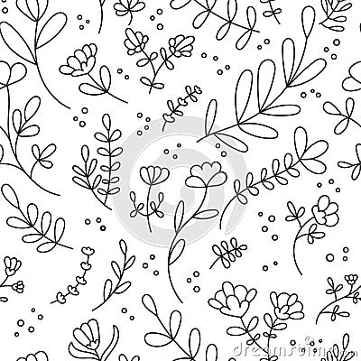 Vector seamless pattern with abstract flowers and plants. Vector Illustration