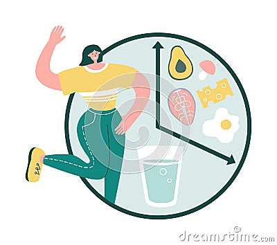 Intermittent fasting. Happy woman smiles and chooses to fast. Vector Illustration