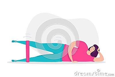 Woman exercising with a resistance band. Vector Illustration
