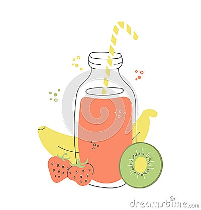 Fruity smoothie in a glass bottle. Vector Illustration