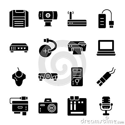 Pack Of Computer Hardware Icons Vector Illustration