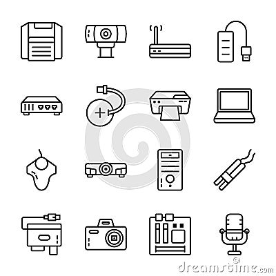 Pack Of Computer Hardware Icons Vector Illustration