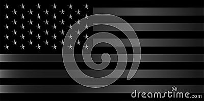 American flag, USA, black and white metallic background. Vector Illustration