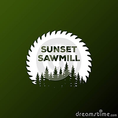 Circular Blade and Pine Forest Sawmill Lumberjack Vector Illustration