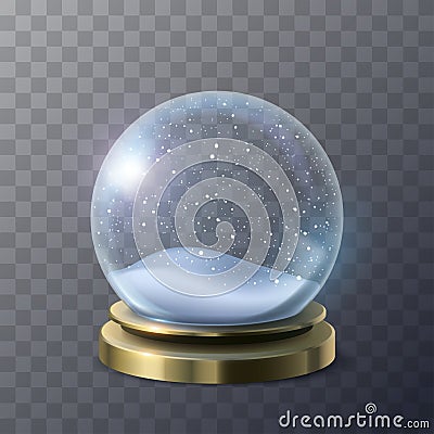 Realistic empty christmass glass snow globe Cartoon Illustration