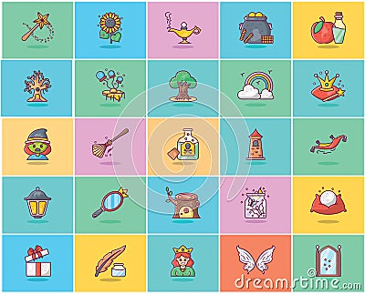 Pack Of Folktale Flat Icons Vector Illustration