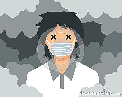 Exhausted woman wearing mask Vector Illustration