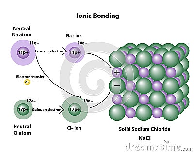 Ionic Bonding in a Solid Sodium Chloride Crystal Vector Illustration