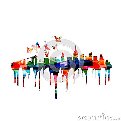 Colorful Cityscape View Of New York Vector Illustration. Tourism And