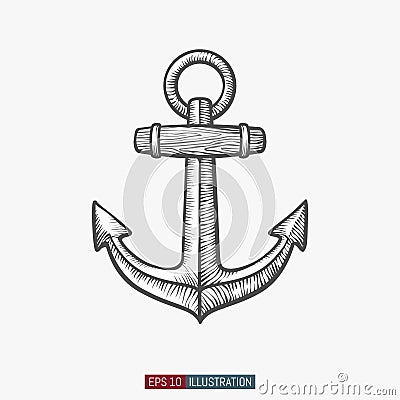 Hand drawn ships anchor. Template for your design works. Vector Illustration