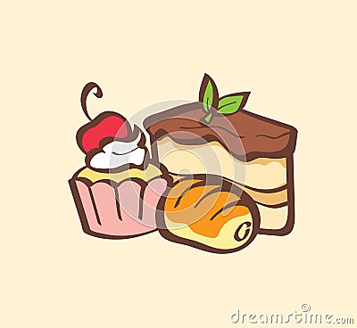 Cupcake bread and slice cake vector Vector Illustration