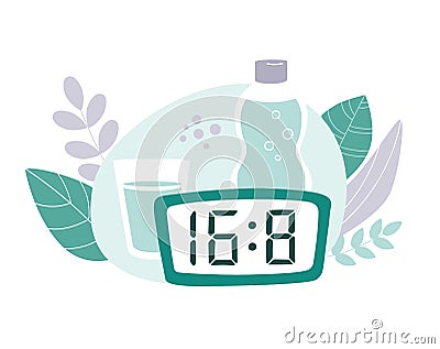 Intermittent fasting protocol 16 to 8 hours. Vector Illustration