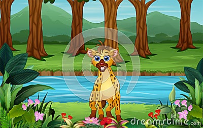 Hyena cartoon standing by the river Vector Illustration
