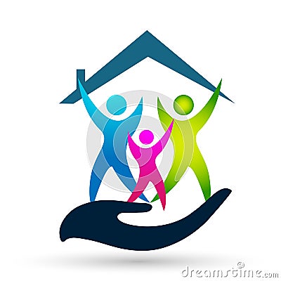 Happy Family care union team love in home hands care house children kids taking growth wellness parenting care successful icon Stock Photo