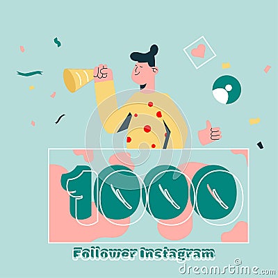 Celebrate of 1000 follower instagram, social media like thanks success for follower flat design illustration Vector Illustration