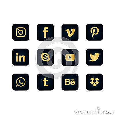 Golden social media icons Vector Illustration