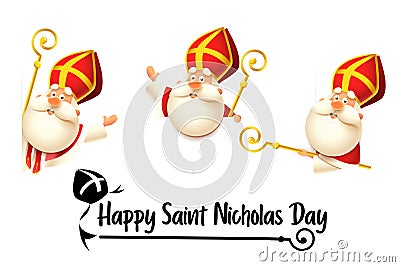 Happy Saint Nicholas or Sinterklaas day set - isolated on transparent background Vector Illustration
