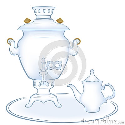Samovar, a metal container traditionally used to heat and boil water in Russia. Vector Illustration