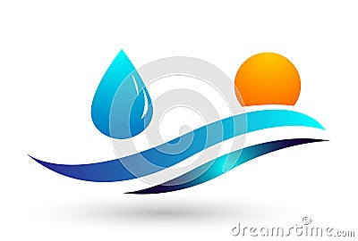 Globe Water drop sun logo concept of water drop with world save earth wellness symbol icon nature drops elements vector design Cartoon Illustration