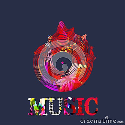Music background with colorful vinyl record vector illustration. Artistic music festival poster, live concert, creative design wit Vector Illustration