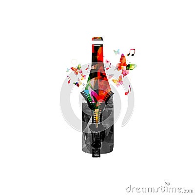 Colorful bottle with zipper isolated vector illustration. Background for restaurant poster, restaurant menu, wine tasting event Vector Illustration