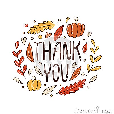 Thank you lettering with decorative autumnal elements Vector Illustration