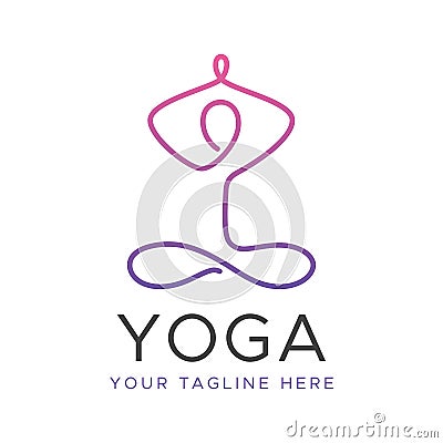 Yoga logo with linear human in lotus position. Vector Illustration