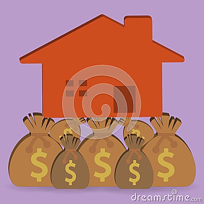House on bags with dollars Vector Illustration