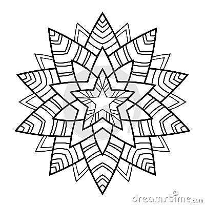 Simple star mandala on white isolated background. Middle striped decor, geometry motives. Vector Illustration